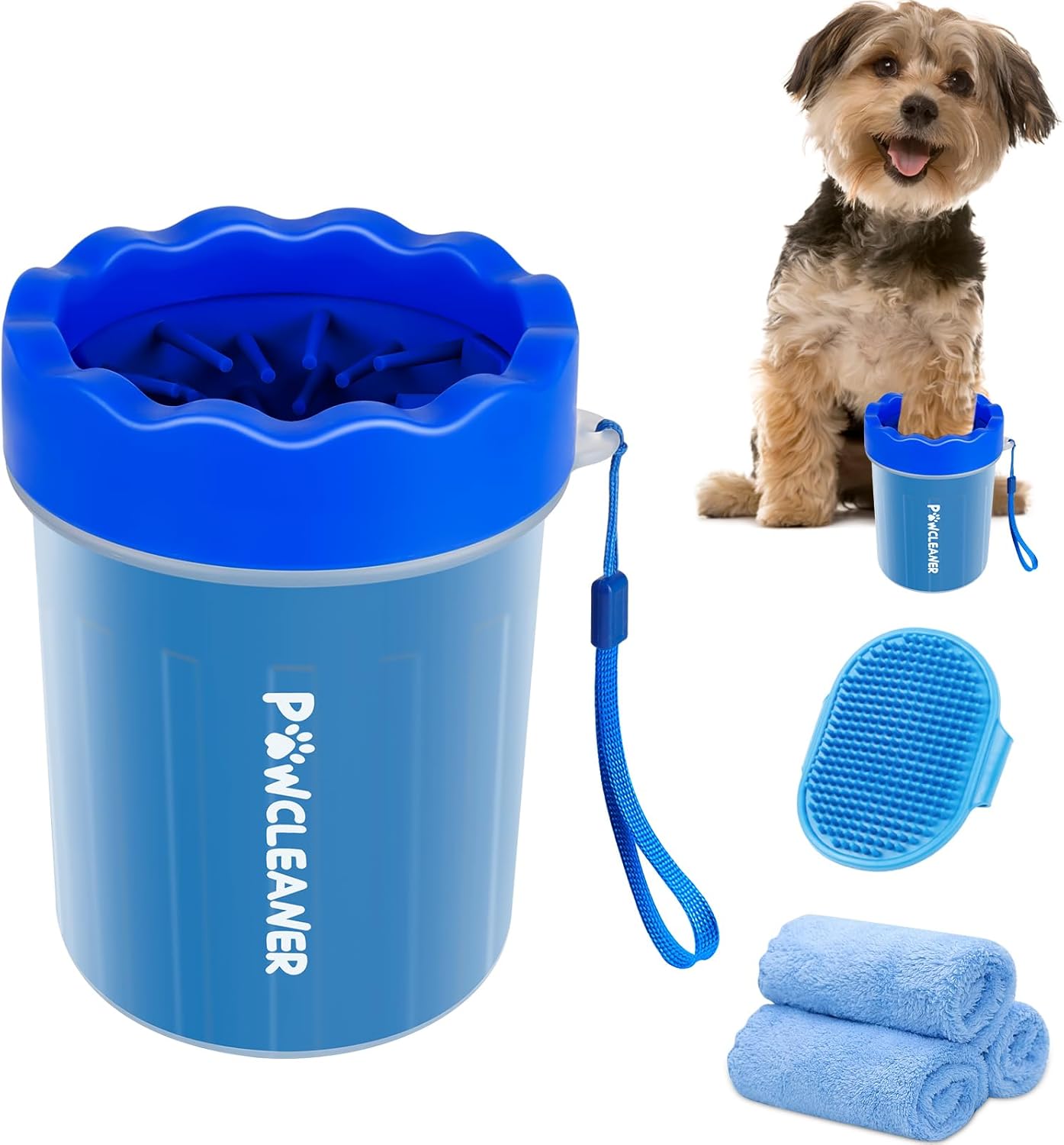 Limpiador de Patas para Perros y Gatos | Vaso con Cepillo de Silicona Suave + 3 Toallas Absorbentes | Disponible en Talles S, M y L